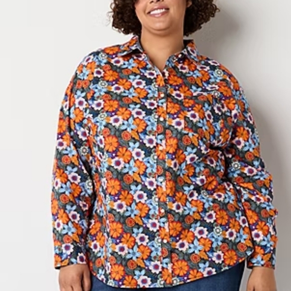 St. John's Bay Plus Womens Long Sleeve Relaxed Fit Button-Down Shirt 2X - Picture 3 of 5